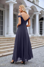 Women's thin strap off the shoulder bridesmaid mopping the floor evening dress 28093 by numbersea