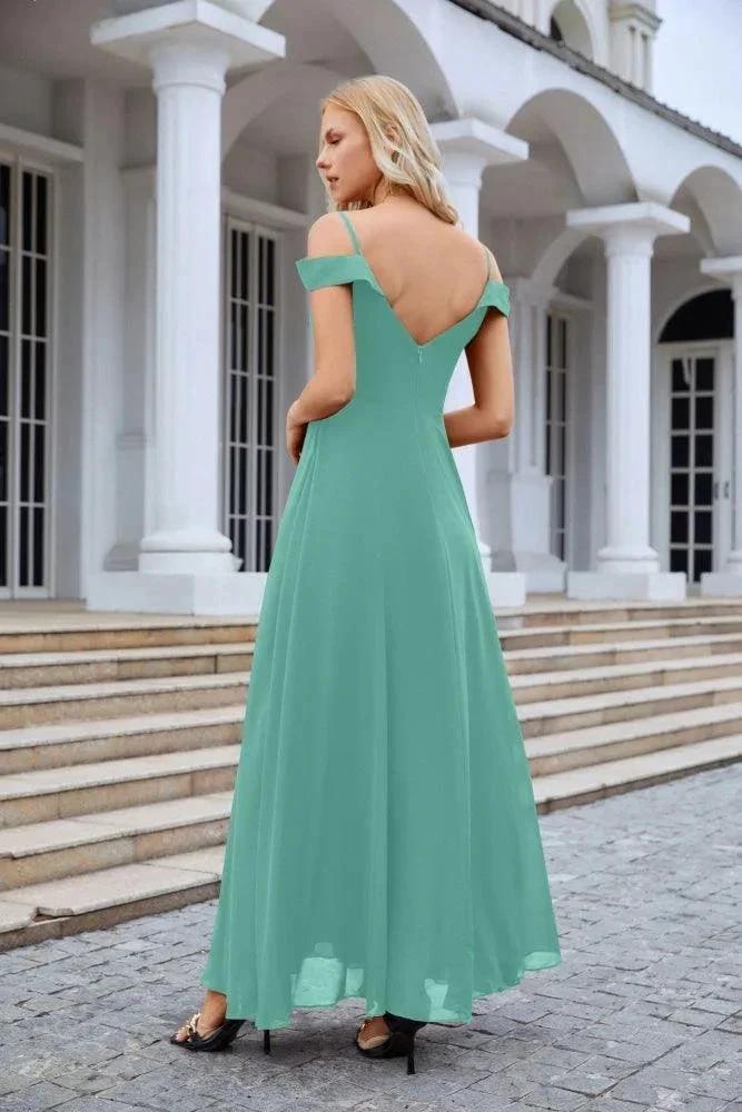 Women's thin strap off the shoulder bridesmaid mopping the floor evening dress 28093 by numbersea