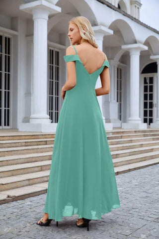Women's thin strap off the shoulder bridesmaid mopping the floor evening dress 28093