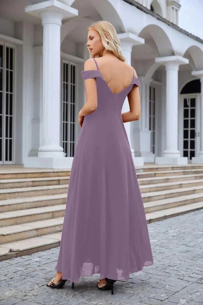 Women's thin strap off the shoulder bridesmaid mopping the floor evening dress 28093 by numbersea