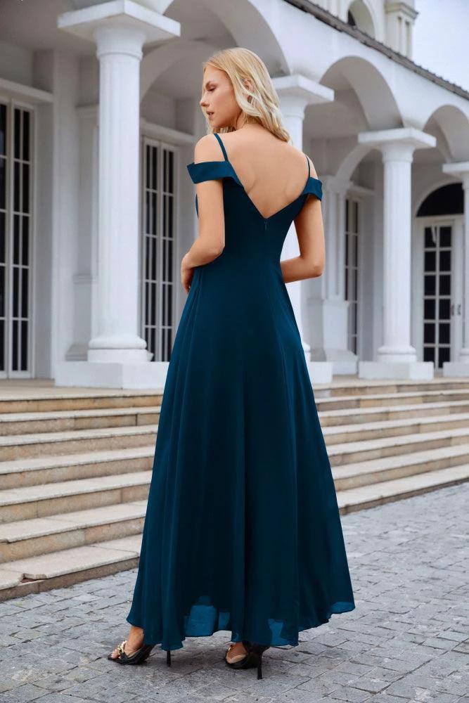 Women's thin strap off the shoulder bridesmaid mopping the floor evening dress 28093 by numbersea