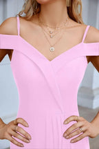 Damen-Abendkleid mit dünnen Trägern, schulterfrei, Brautjungfernkleid, bodenlang, 28093 