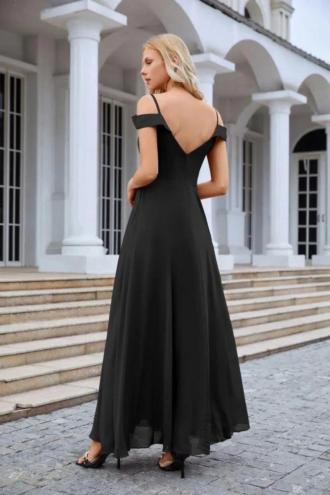 Women's thin strap off the shoulder bridesmaid mopping the floor evening dress 28093 by numbersea