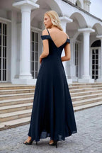 Women's thin strap off the shoulder bridesmaid mopping the floor evening dress 28093 by numbersea