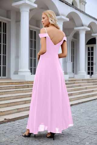 Women's thin strap off the shoulder bridesmaid mopping the floor evening dress 28093