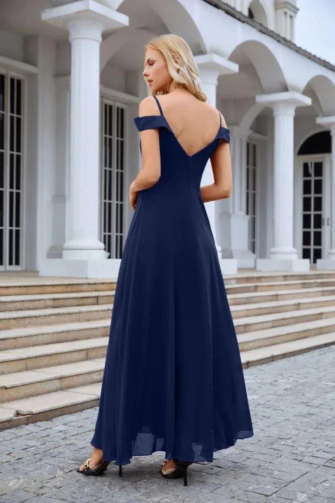 Women's thin strap off the shoulder bridesmaid mopping the floor evening dress 28093 by numbersea