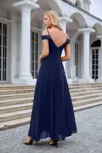 Women's thin strap off the shoulder bridesmaid mopping the floor evening dress 28093 by numbersea