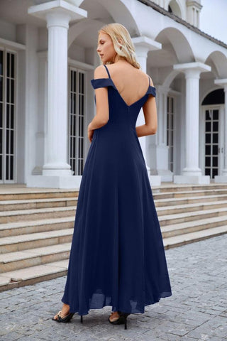 Women's thin strap off the shoulder bridesmaid mopping the floor evening dress 28093
