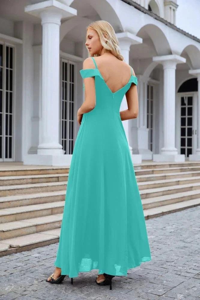 Women's thin strap off the shoulder bridesmaid mopping the floor evening dress 28093 by numbersea