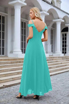 Women's thin strap off the shoulder bridesmaid mopping the floor evening dress 28093 by numbersea