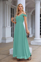 Women's thin strap off the shoulder bridesmaid mopping the floor evening dress 28093 by numbersea