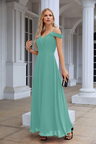 Women's thin strap off the shoulder bridesmaid mopping the floor evening dress 28093