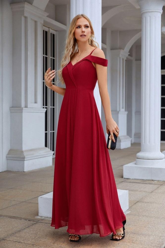 Damen-Abendkleid mit dünnen Trägern, schulterfrei, Brautjungfernkleid, bodenlang, 28093 