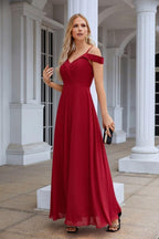 Damen-Abendkleid mit dünnen Trägern, schulterfrei, Brautjungfernkleid, bodenlang, 28093 