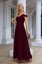 Women's thin strap off the shoulder bridesmaid mopping the floor evening dress 28093 by numbersea