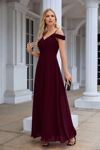 Women's thin strap off the shoulder bridesmaid mopping the floor evening dress 28093