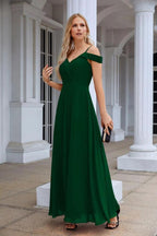 Women's thin strap off the shoulder bridesmaid mopping the floor evening dress 28093 by numbersea