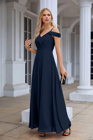 Women's thin strap off the shoulder bridesmaid mopping the floor evening dress 28093