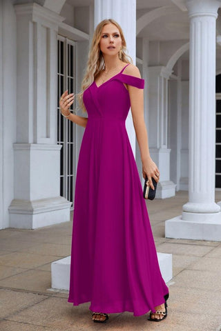 Women's thin strap off the shoulder bridesmaid mopping the floor evening dress 28093