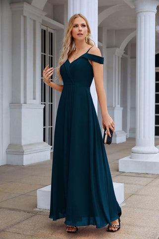 Women's thin strap off the shoulder bridesmaid mopping the floor evening dress 28093
