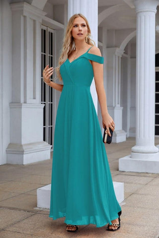 Women's thin strap off the shoulder bridesmaid mopping the floor evening dress 28093