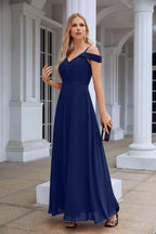 Women's thin strap off the shoulder bridesmaid mopping the floor evening dress 28093 by numbersea