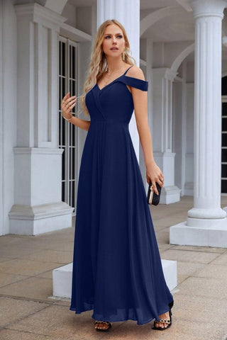 Women's thin strap off the shoulder bridesmaid mopping the floor evening dress 28093