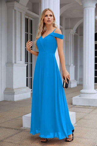 Women's thin strap off the shoulder bridesmaid mopping the floor evening dress 28093