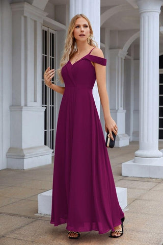 Women's thin strap off the shoulder bridesmaid mopping the floor evening dress 28093