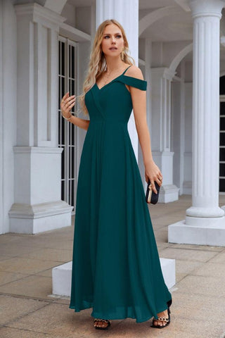 Women's thin strap off the shoulder bridesmaid mopping the floor evening dress 28093