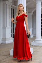 Women's thin strap off the shoulder bridesmaid mopping the floor evening dress 28093 by numbersea