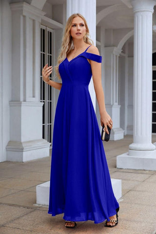 Women's thin strap off the shoulder bridesmaid mopping the floor evening dress 28093