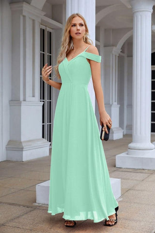 Women's thin strap off the shoulder bridesmaid mopping the floor evening dress 28093