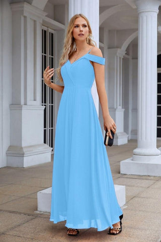 Women's thin strap off the shoulder bridesmaid mopping the floor evening dress 28093