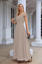 Women's thin strap off the shoulder bridesmaid mopping the floor evening dress 28093 by numbersea