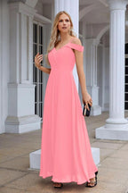 Women's thin strap off the shoulder bridesmaid mopping the floor evening dress 28093 by numbersea