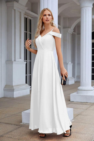 Women's thin strap off the shoulder bridesmaid mopping the floor evening dress 28093