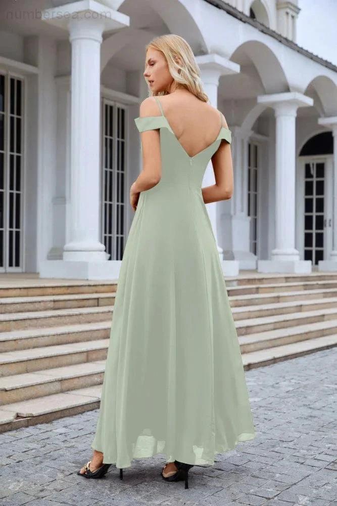Women's thin strap off the shoulder bridesmaid mopping the floor evening dress 28093 by numbersea