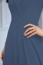 Women's thin strap off the shoulder bridesmaid mopping the floor evening dress 28093 by numbersea