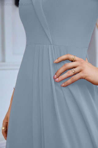 Women's thin strap off the shoulder bridesmaid mopping the floor evening dress 28093