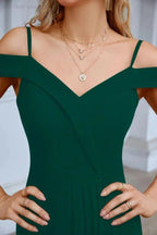 Women's thin strap off the shoulder bridesmaid mopping the floor evening dress 28093 by numbersea