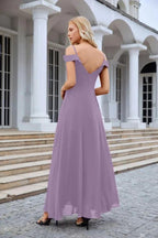 Women's thin strap off the shoulder bridesmaid mopping the floor evening dress 28093 by numbersea