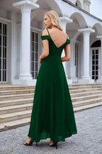 Women's thin strap off the shoulder bridesmaid mopping the floor evening dress 28093 by numbersea