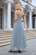 Women's thin strap off the shoulder bridesmaid mopping the floor evening dress 28093 by numbersea