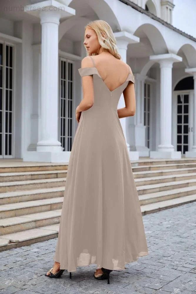 Women's thin strap off the shoulder bridesmaid mopping the floor evening dress 28093 by numbersea