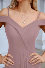 Women's thin strap off the shoulder bridesmaid mopping the floor evening dress 28093 by numbersea
