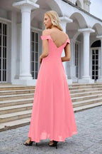 Women's thin strap off the shoulder bridesmaid mopping the floor evening dress 28093 by numbersea