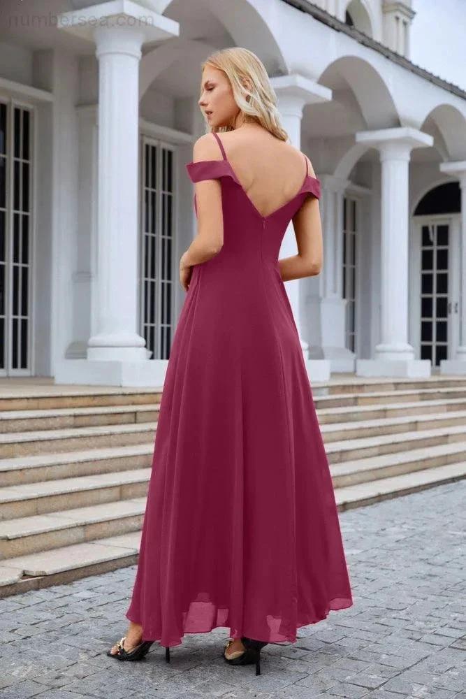 Women's thin strap off the shoulder bridesmaid mopping the floor evening dress 28093 by numbersea
