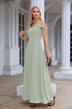 Women's thin strap off the shoulder bridesmaid mopping the floor evening dress 28093 by numbersea