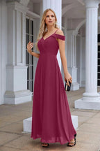 Women's thin strap off the shoulder bridesmaid mopping the floor evening dress 28093 by numbersea